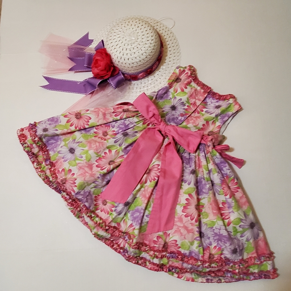 LIMITED TIME Girls Polly & Friends Spring Easter Dress with Matching Hat 4T EUC
